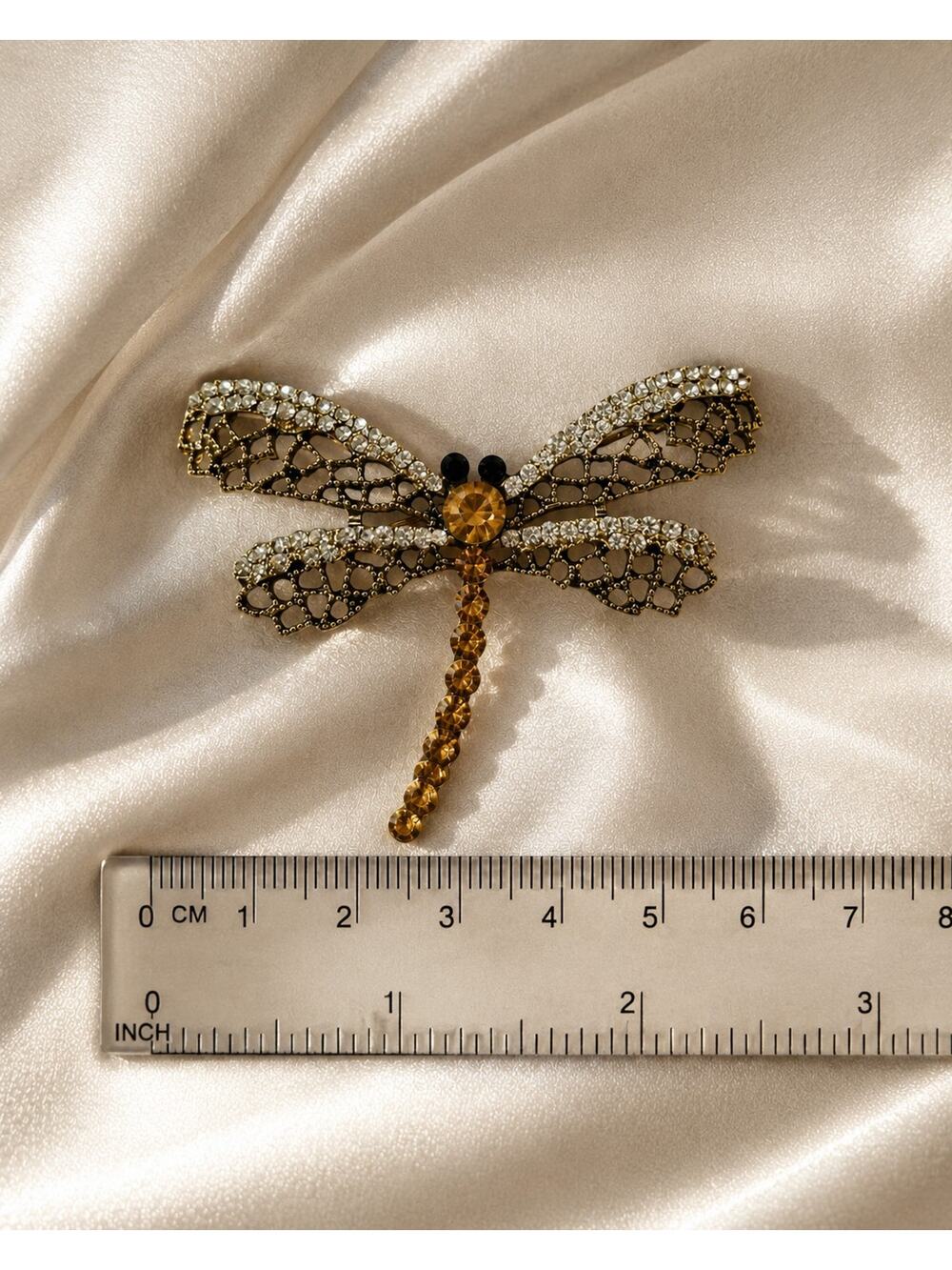 Gold Tone Dragonfly Rhinestone Brooch Pin